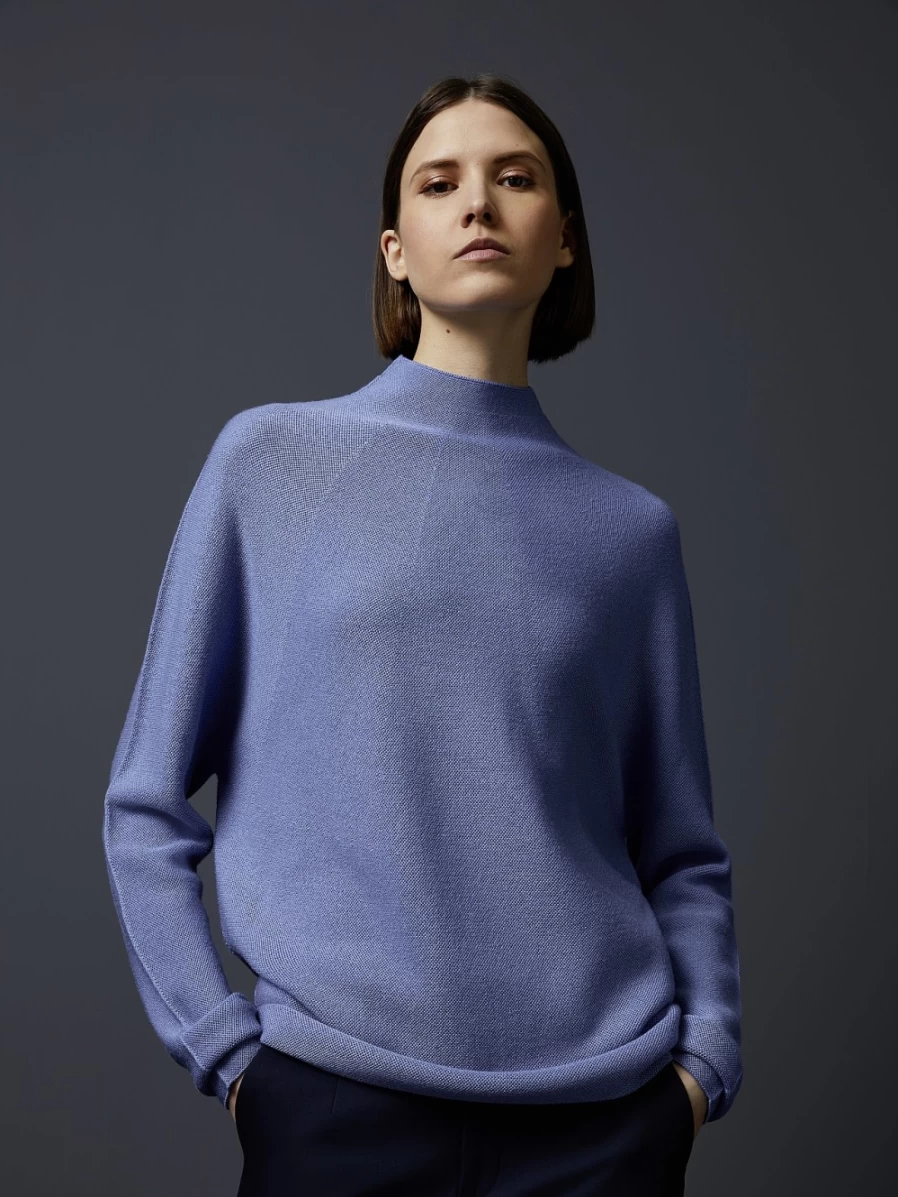 AlphaTauri Women's Medium Blue Seamless 3D Knit Mockneck Sweater