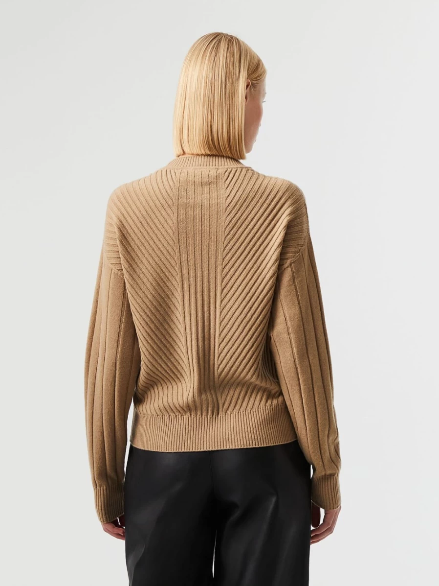 Women's Brown/Beige Seamless 3D Knit Cashmere-Blend Crewneck Sweater | AlphaTauri
