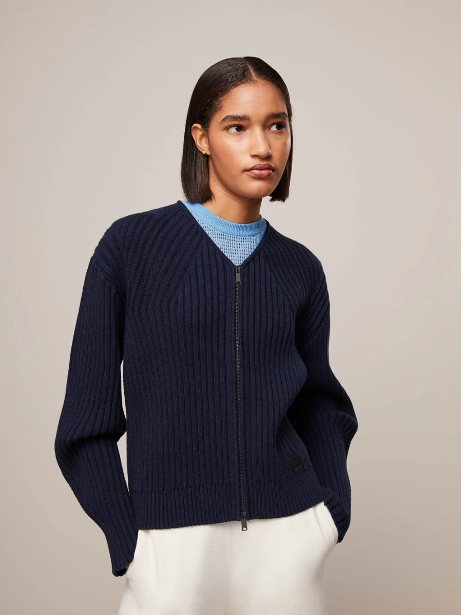 AlphaTauri Women's Navy Knit Jacket with Balloon Sleeves