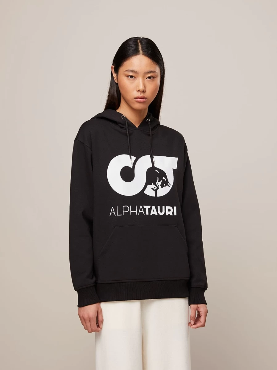 AlphaTauri Women's Signature Logo Hoodie - Black & White Pullover Sweatshirt