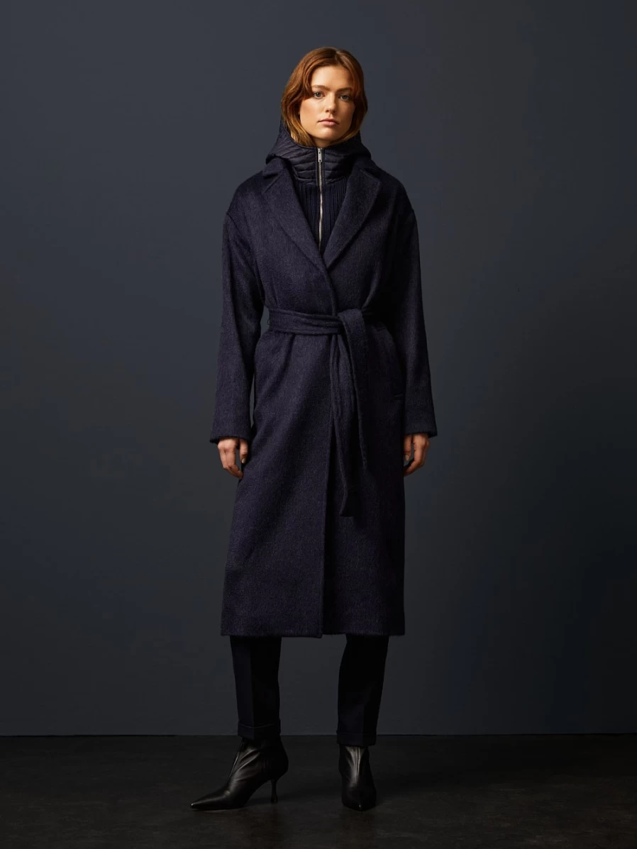 AlphaTauri Women's Navy Wool Hooded Coat | Winter Warm Stylish Outerwear