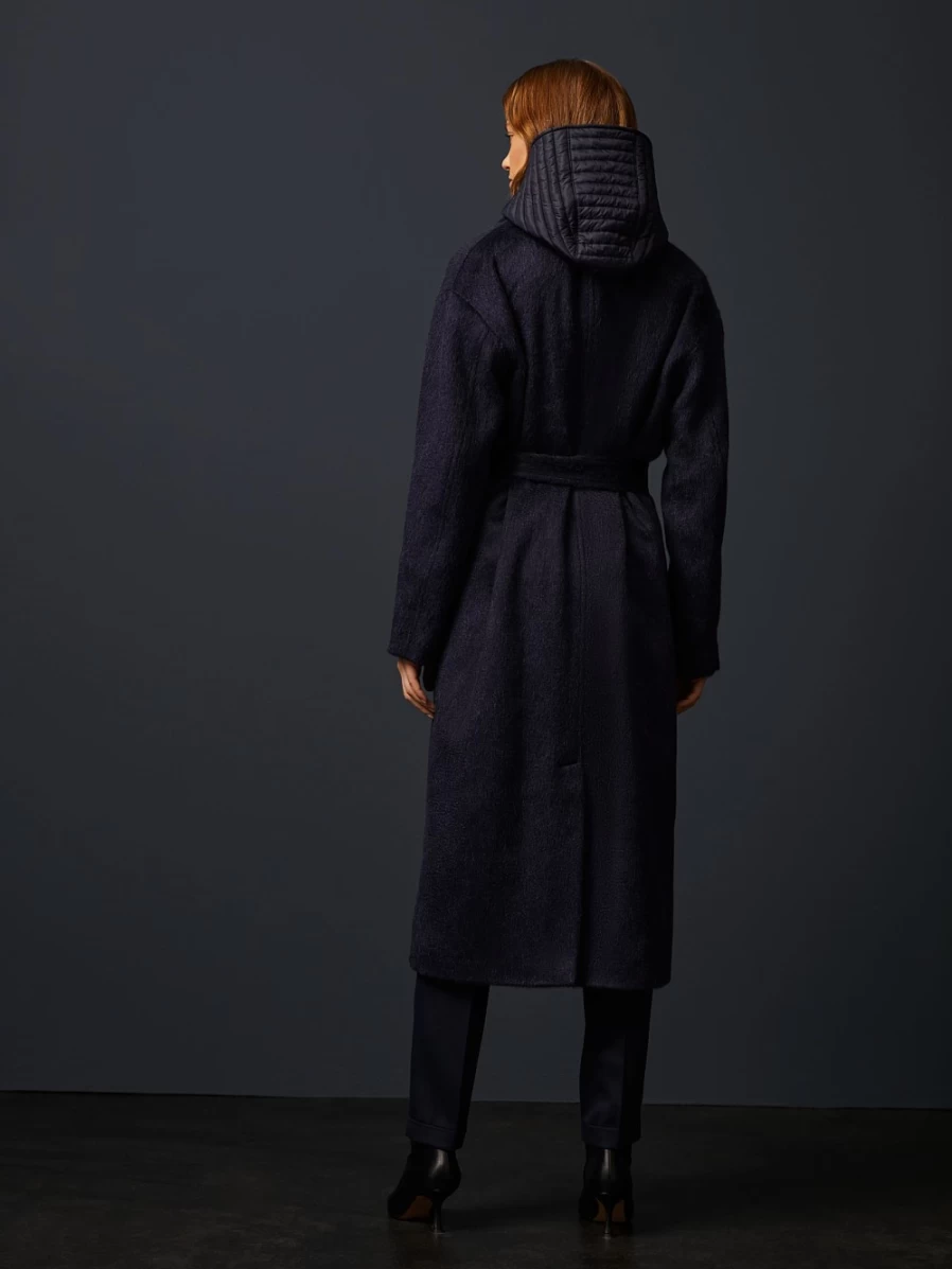 AlphaTauri Women's Navy Wool Hooded Coat | Winter Warm Stylish Outerwear