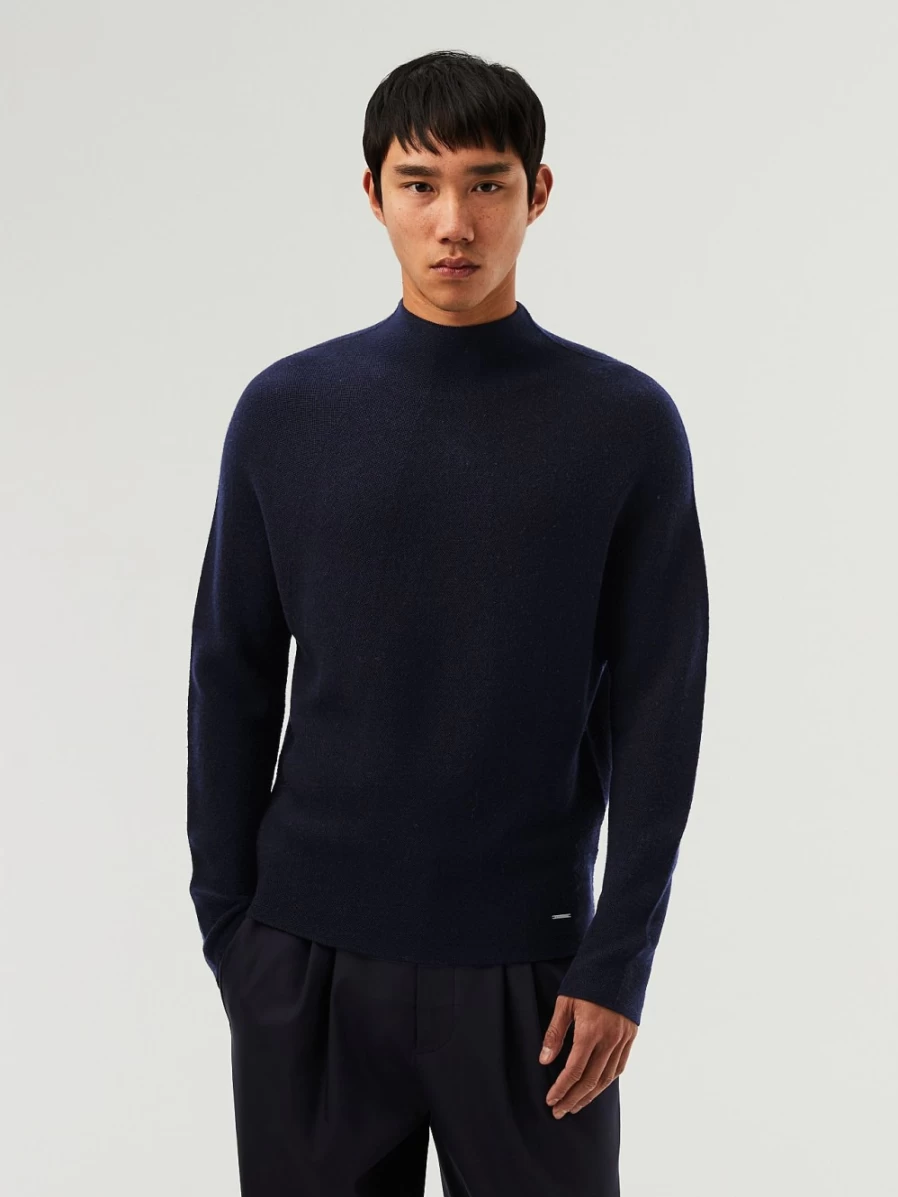 AlphaTauri Men's Navy Seamless 3D Knit Mockneck Sweater