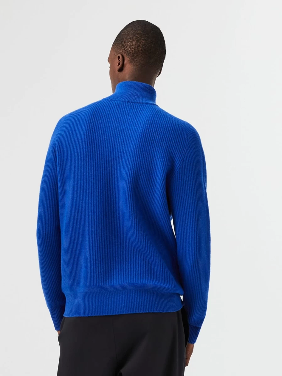 AlphaTauri Men's Classic Blue 3D Knit Merino Wool Half-Zip Sweater - Seamless Design