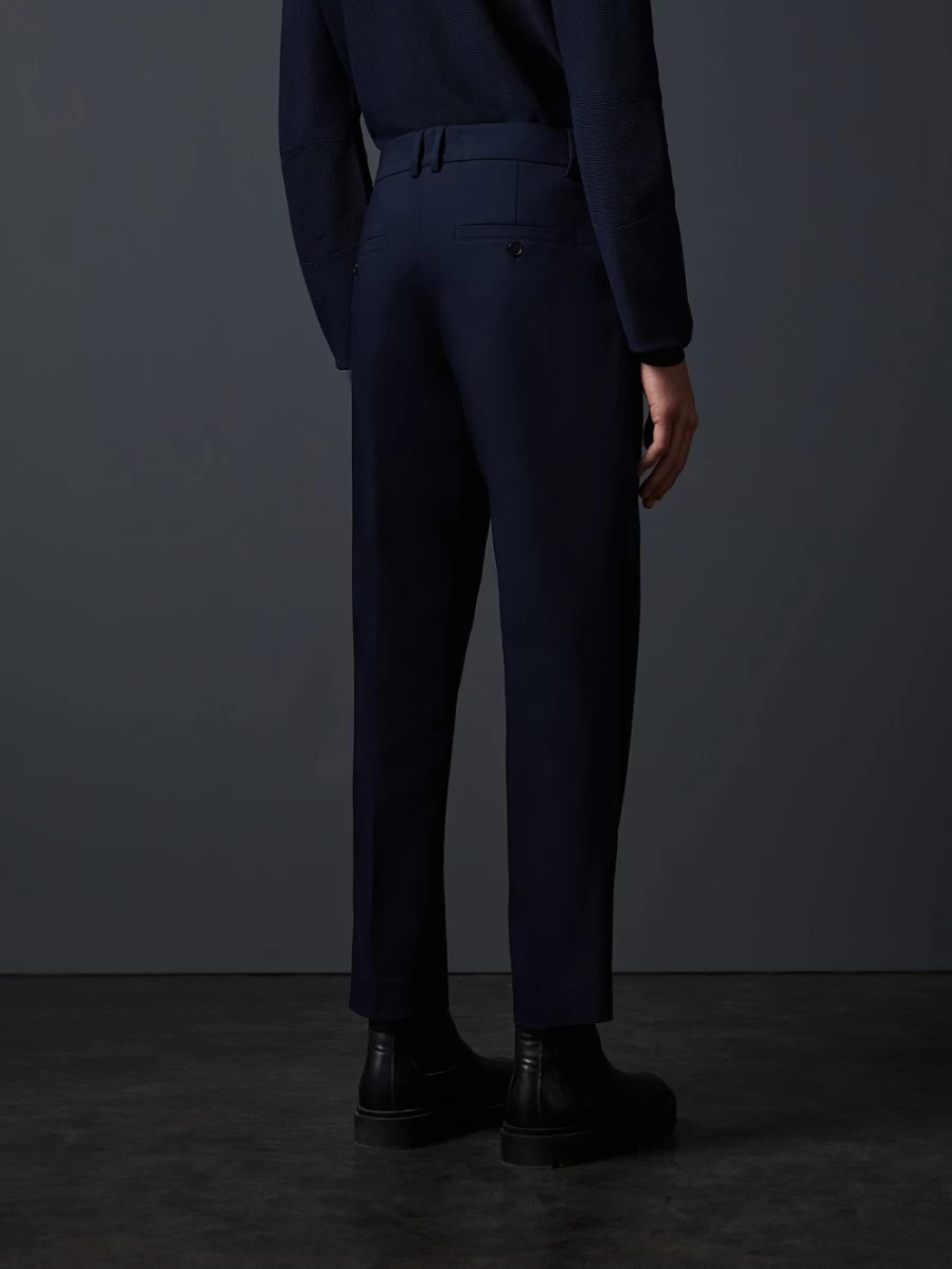 AlphaTauri Men's Navy Tapered Pleated Dress Pants for Business Casual Wear