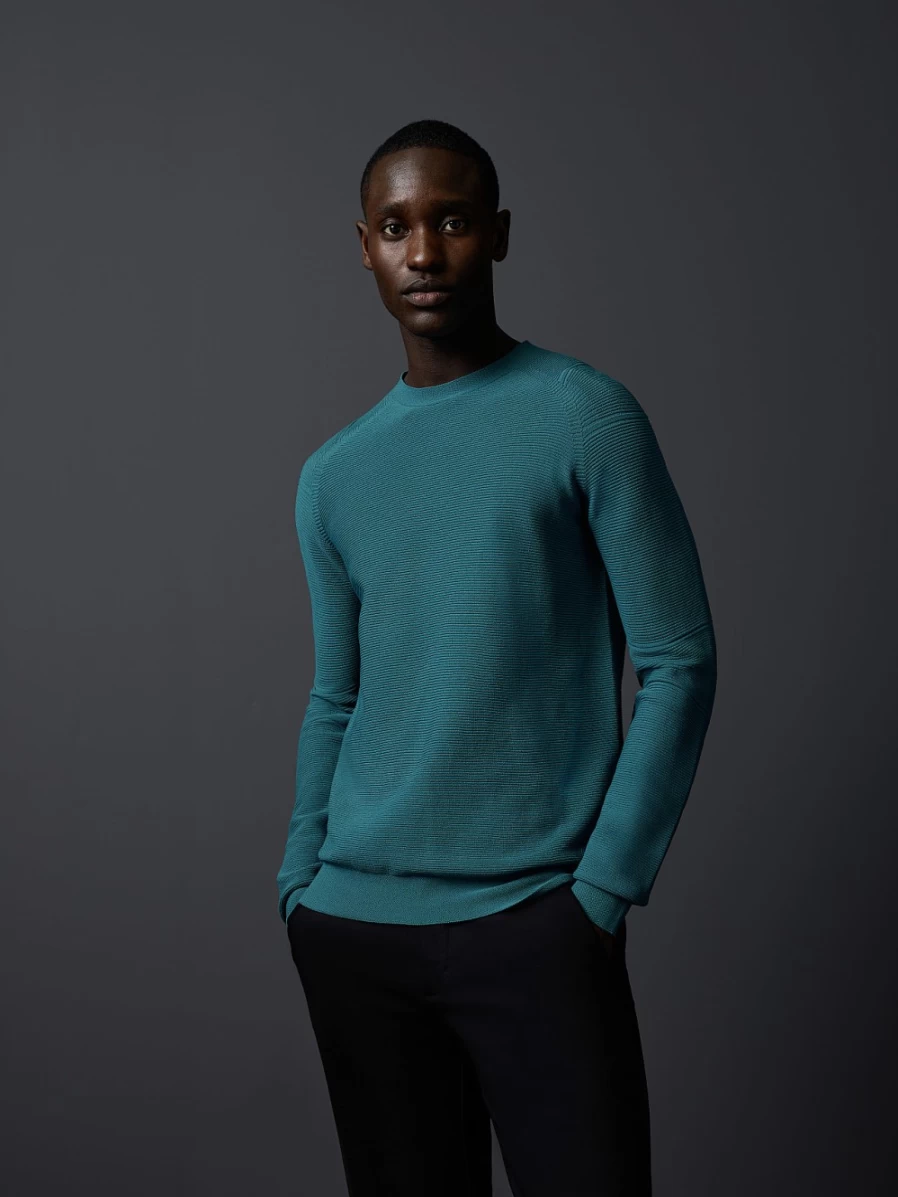 AlphaTauri Men's Petrol Seamless 3D Performance Knit Crewneck Sweater