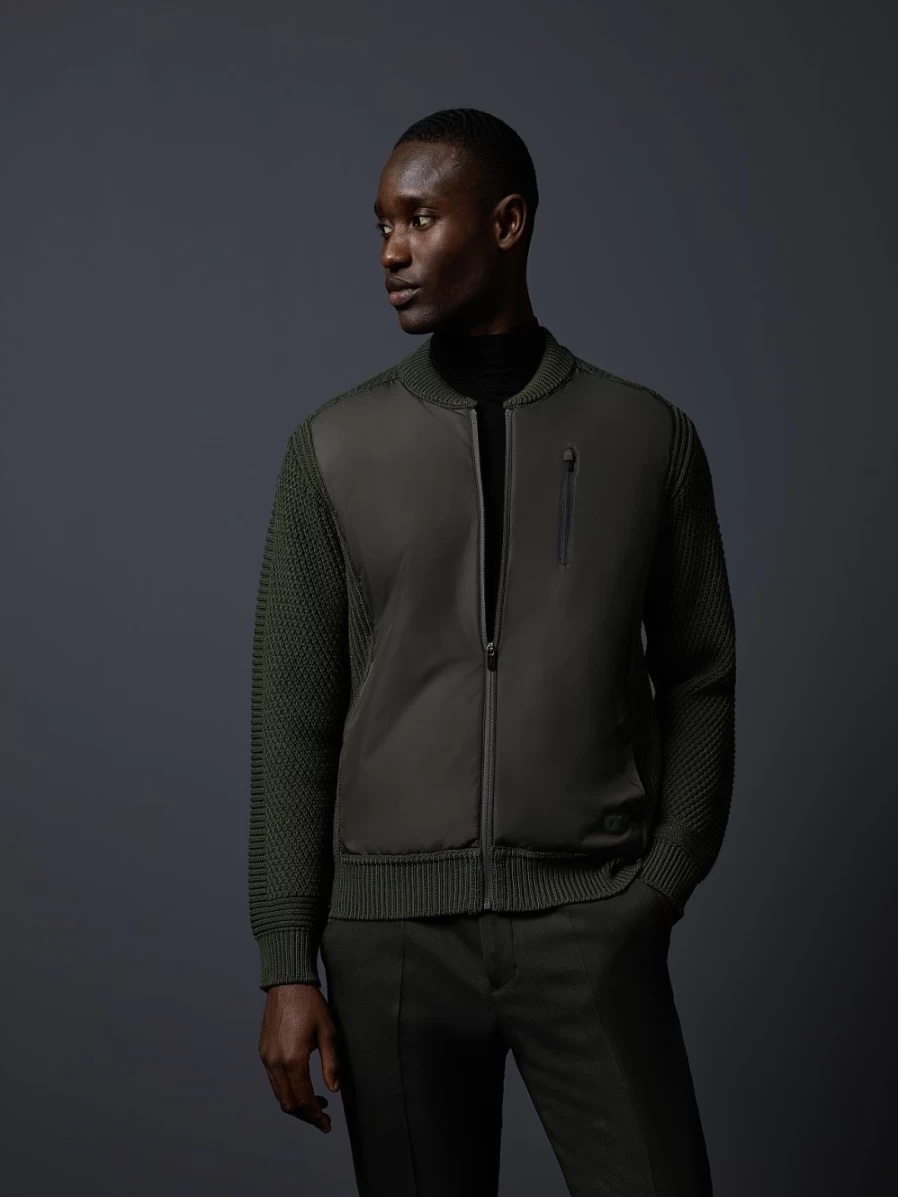 AlphaTauri Men's Green Chunky Knit Merino Wool Jacket - Warm Winter Coat