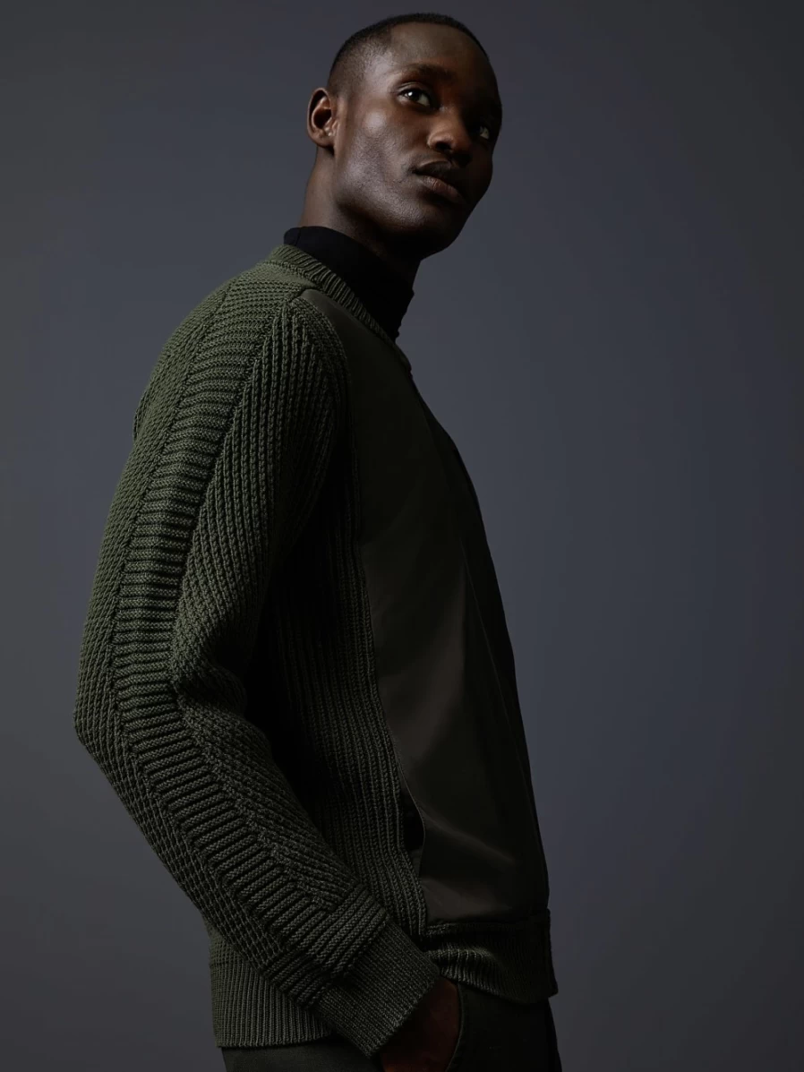 AlphaTauri Men's Green Chunky Knit Merino Wool Jacket - Warm Winter Coat