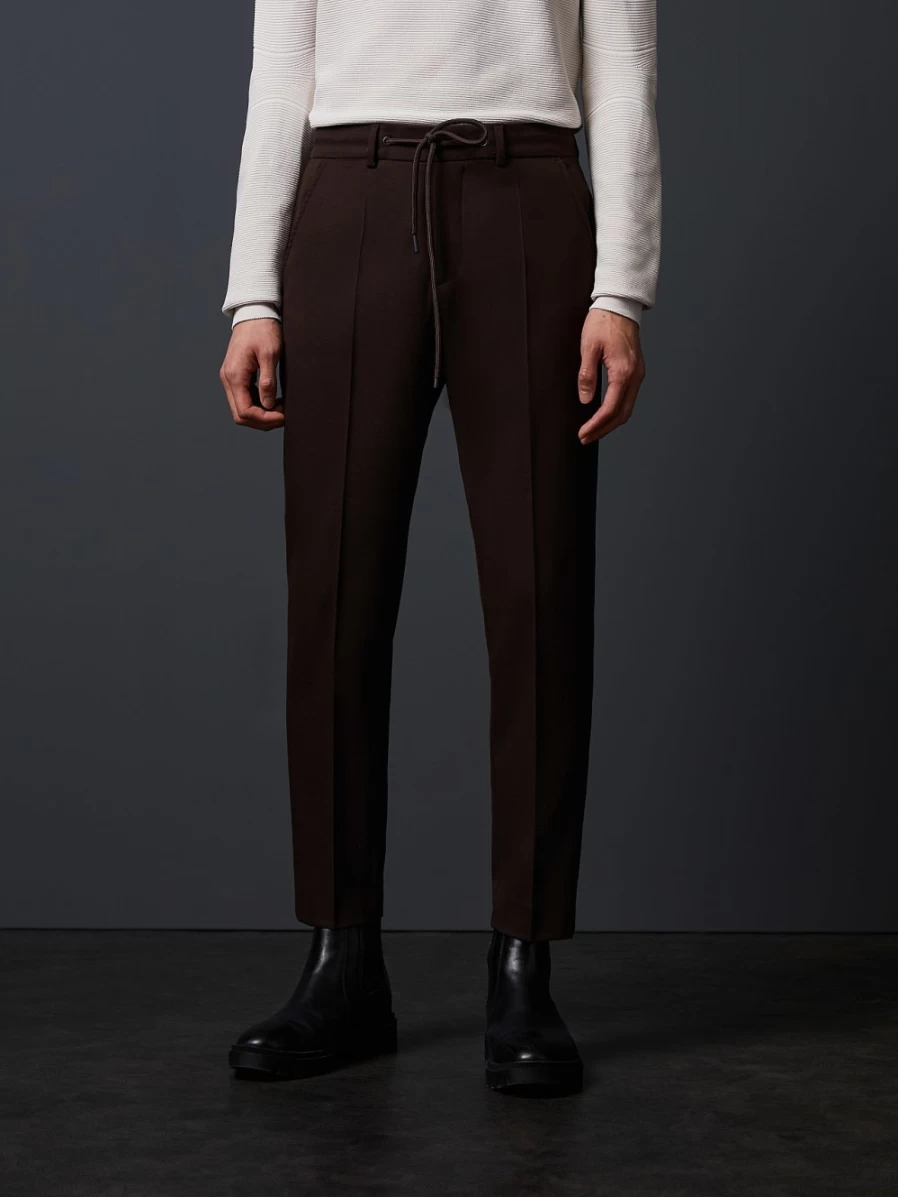 AlphaTauri Men's Dark Brown Tapered Wool-Blend Pants for Stylish Comfort