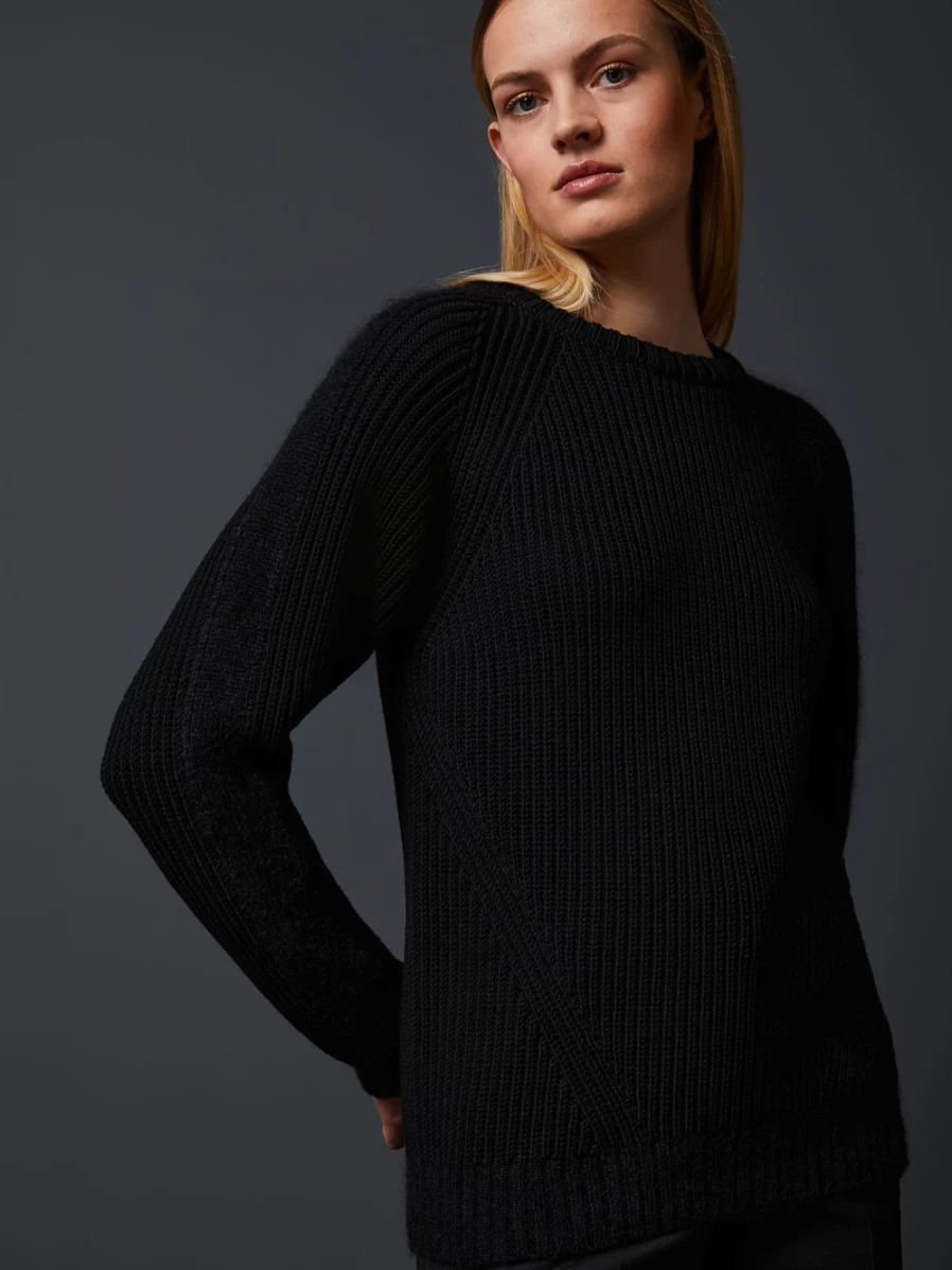 AlphaTauri Women's Black Chunky Knit Mohair-Merino Wool Crewneck Sweater