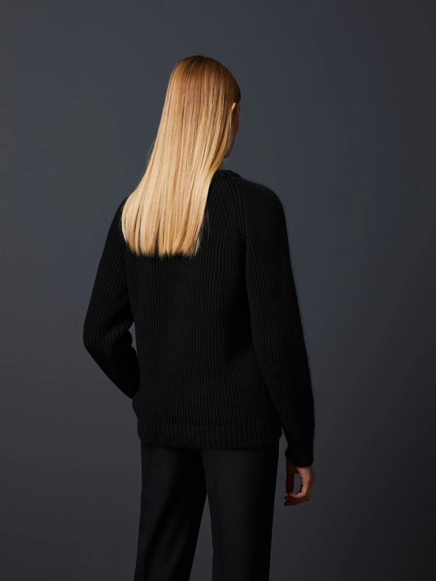 AlphaTauri Women's Black Chunky Knit Mohair-Merino Wool Crewneck Sweater
