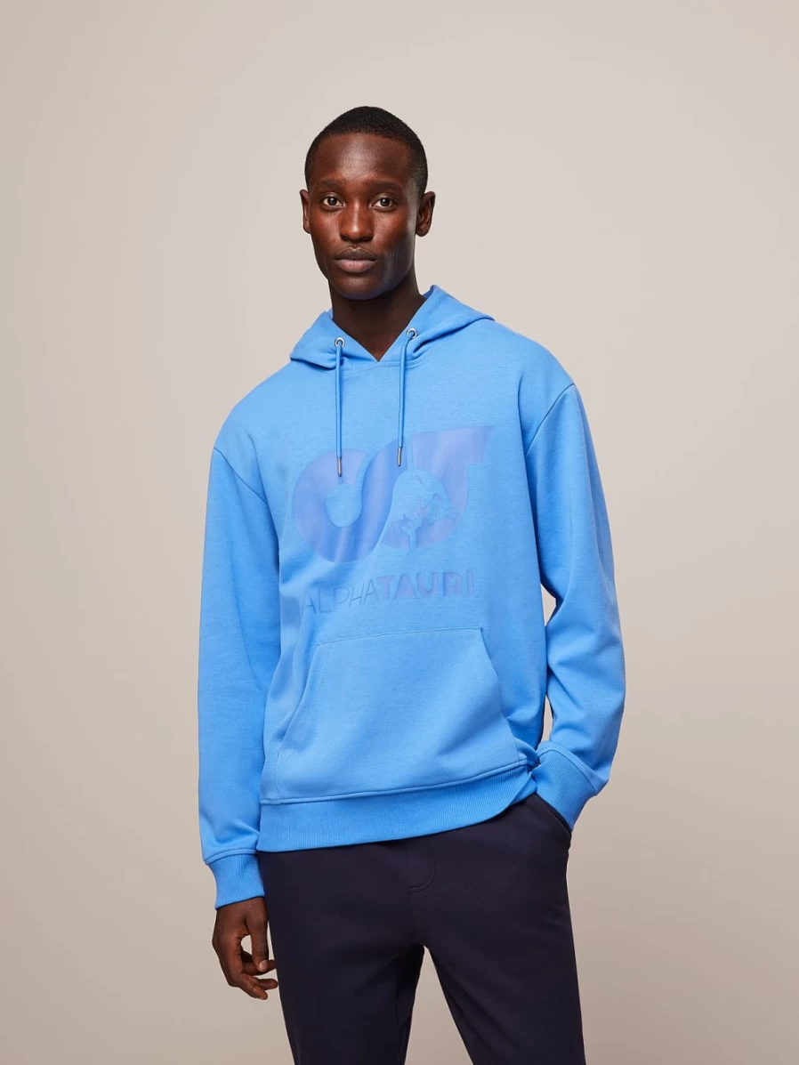 AlphaTauri Men's Sky Blue Signature Logo Hoodie - Premium Cotton Pullover