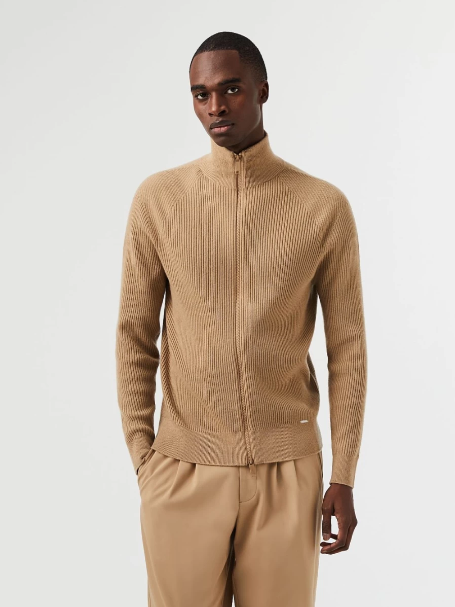 AlphaTauri Men's 3D Knit Cashmere-Blend Jacket in Brown/Beige – Seamless Comfort & Style