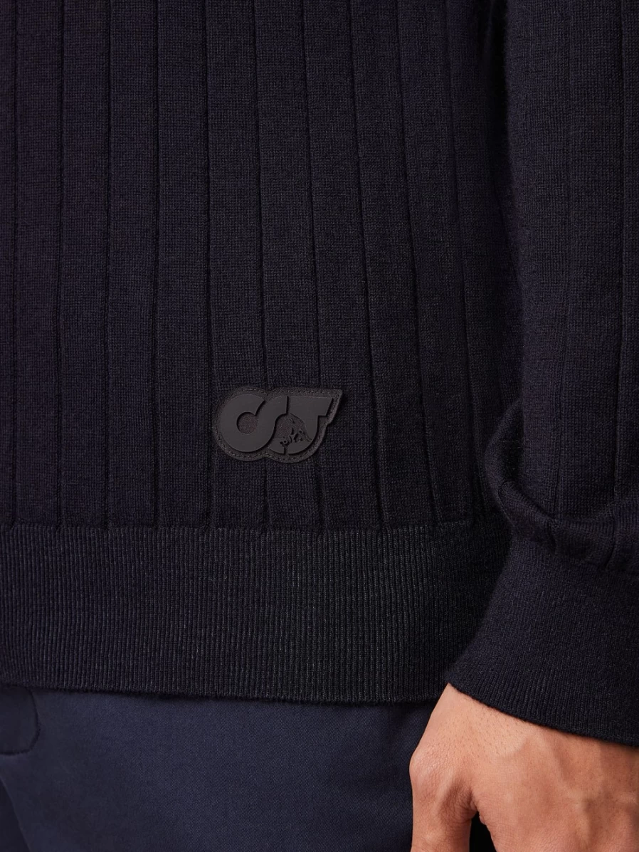 AlphaTauri Men's Navy Seamless 3D Knit Cashmere-Coolmax® Blend Sweater