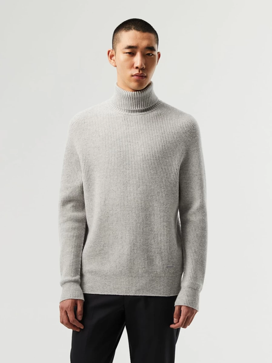 AlphaTauri Men's Grey Melange Seamless 3D Knit Merino Wool Turtleneck Sweater