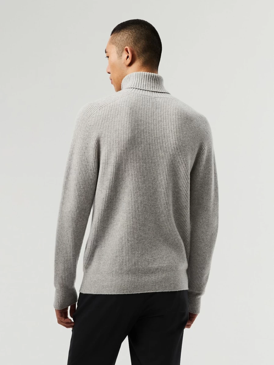 AlphaTauri Men's Grey Melange Seamless 3D Knit Merino Wool Turtleneck Sweater