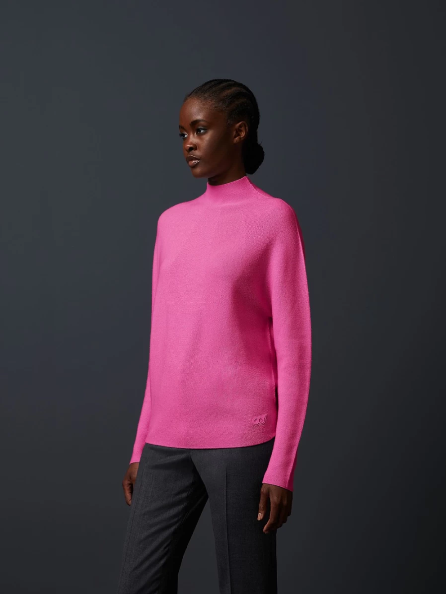 AlphaTauri Women's Pink Seamless 3D Knit Mockneck Sweater - Soft Comfort Fit