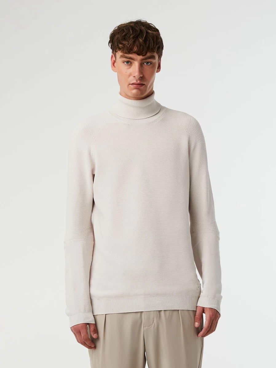 AlphaTauri Men's Off White Seamless 3D Performance Knit Turtleneck Sweater
