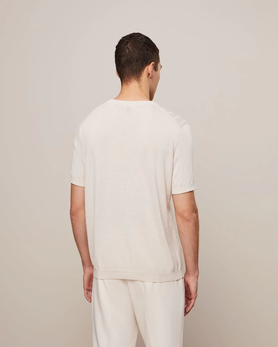 AlphaTauri Men's Off White Seamless 3D Knit T-Shirt with Cashmere & Coolmax® Blend