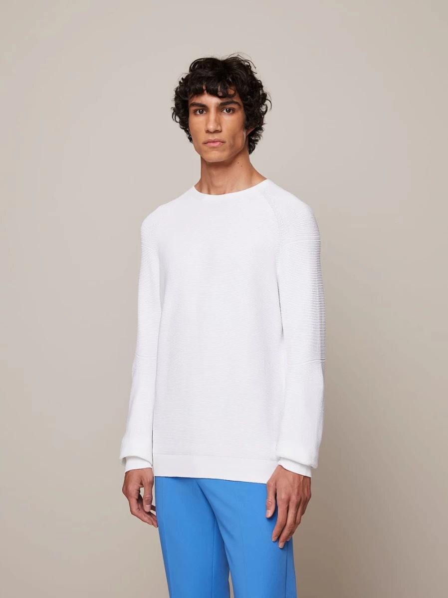 AlphaTauri Men's Ivory Seamless 3D Performance Knit Crewneck Sweater