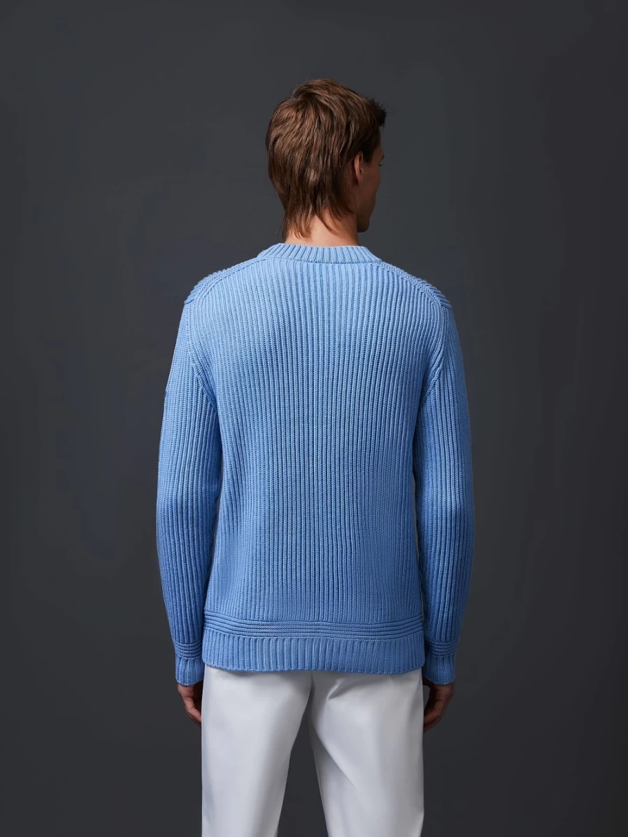 AlphaTauri Men's Medium Blue Chunky Knit Merino Wool Crewneck Sweater