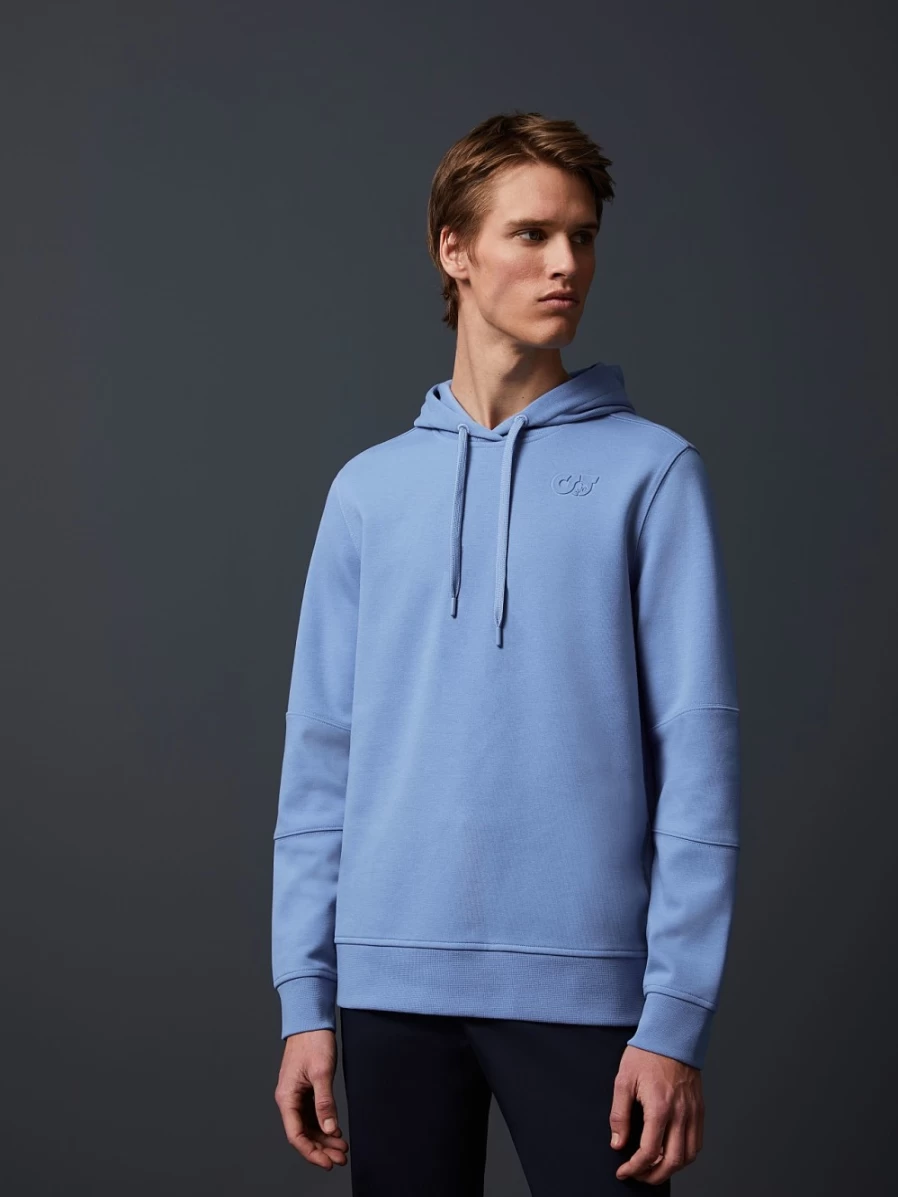 AlphaTauri Men's Medium Blue Hoodie with Embossed Logo Design