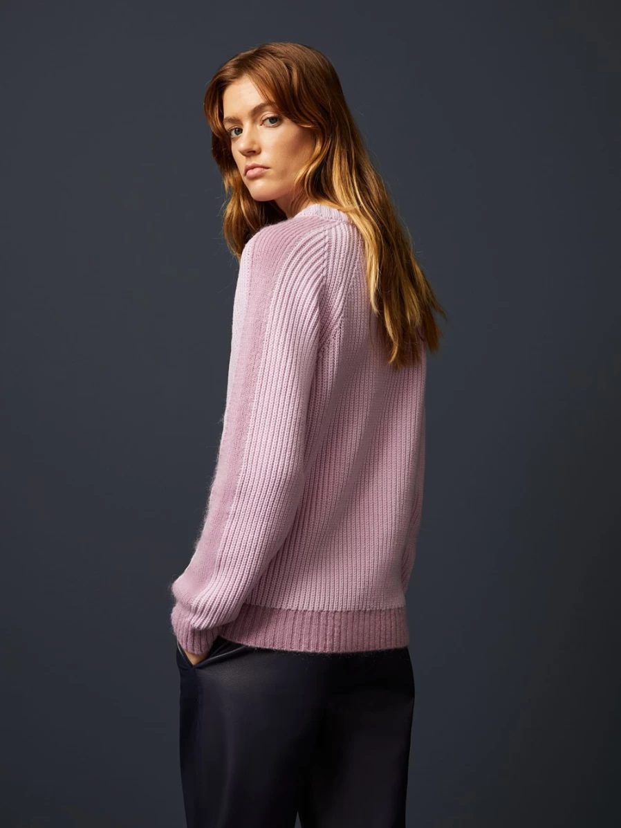 AlphaTauri Women's Pale Lilac Chunky Knit Mohair-Merino Wool Crewneck Sweater