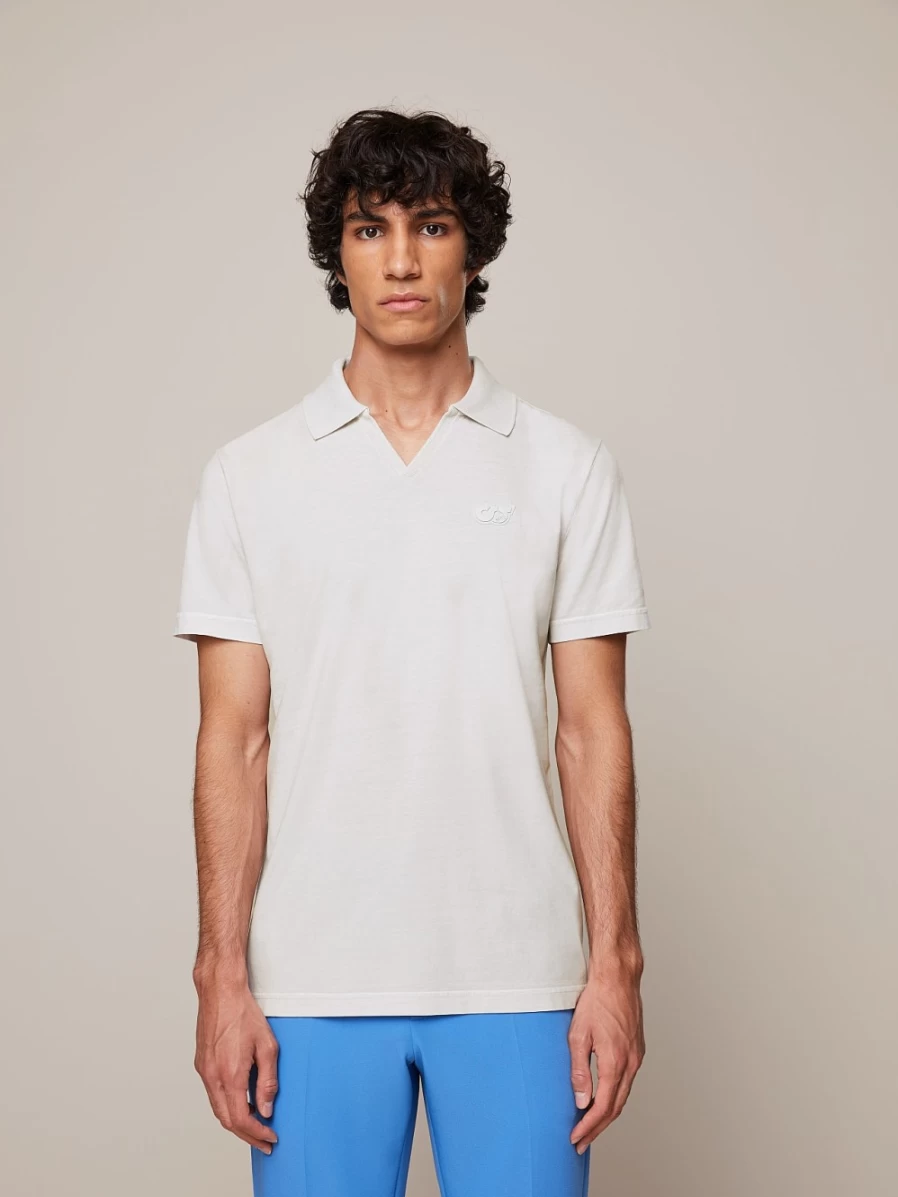AlphaTauri Men's Off White Garment-Dyed Cotton V-Neck T-Shirt