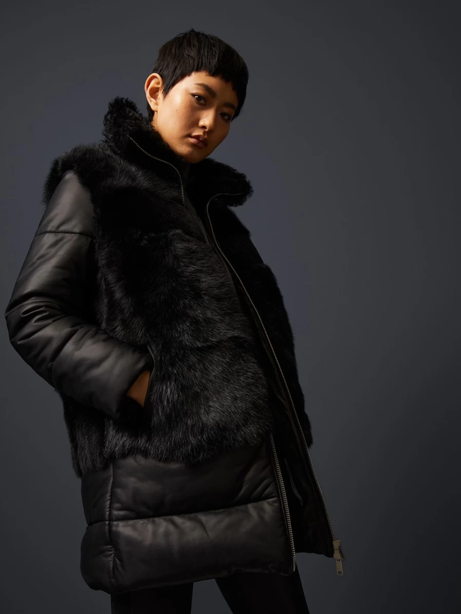 AlphaTauri Women's Black Shearling Jacket - Cozy Winter Outerwear