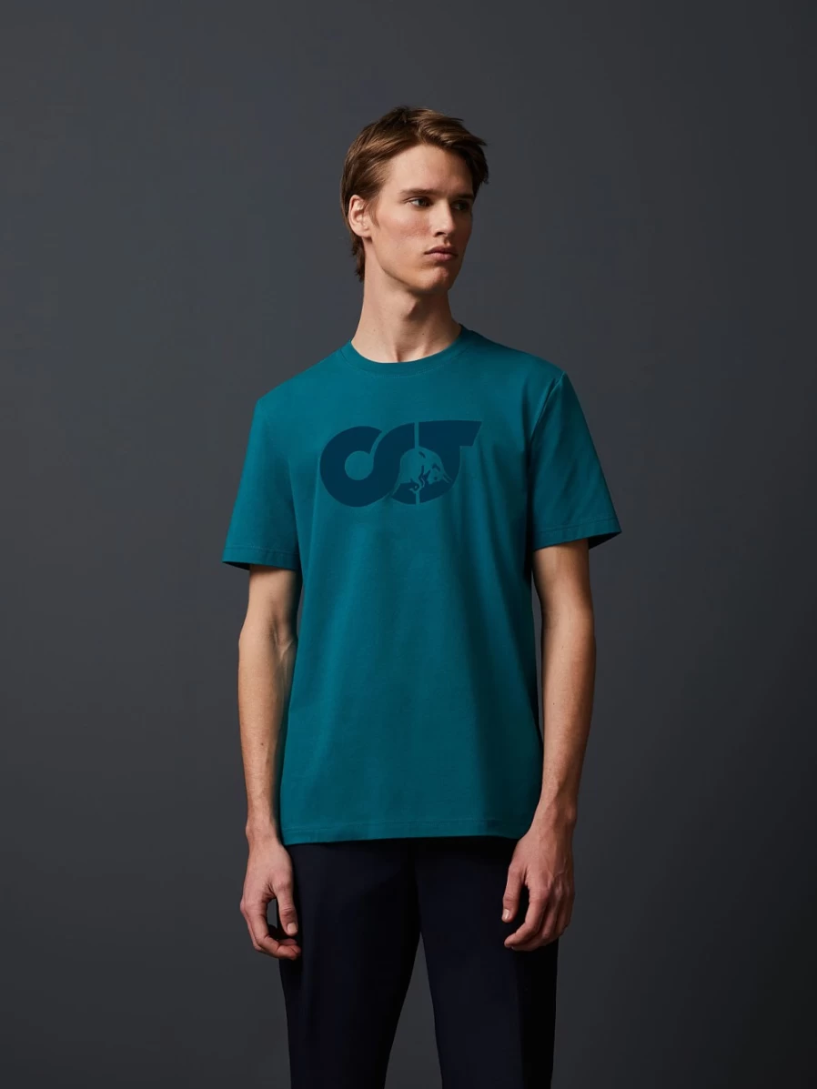 AlphaTauri Men's Petrol Color Flock Print T-Shirt