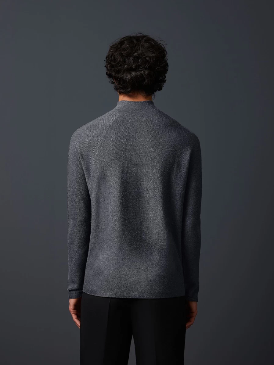 AlphaTauri Men's Grey 3D-Knit Merino Wool Mockneck Sweater - Seamless Comfort
