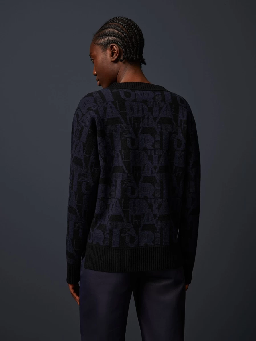 AlphaTauri Women's Navy Merino Wool Blend Monogram Crewneck Sweater