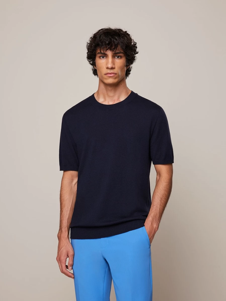 AlphaTauri Men's Navy Seamless 3D Knit Merino-Blend T-Shirt