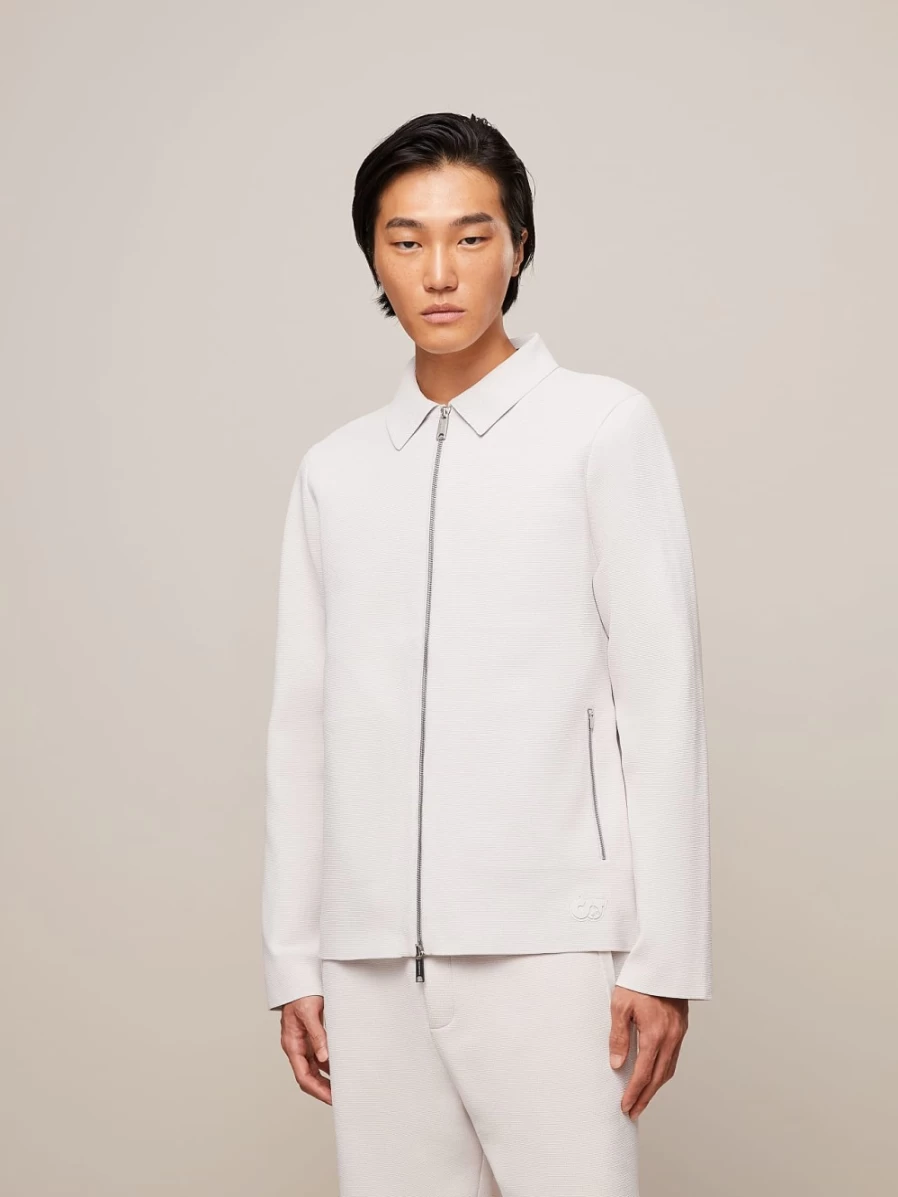 AlphaTauri Men's Off White Water-Repellent Milano Rib Knit Jacket