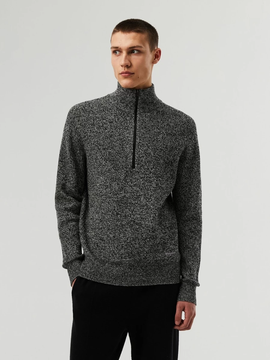 AlphaTauri Men's Black & White 3D Knit Merino Wool Half-Zip Sweater - Seamless Design