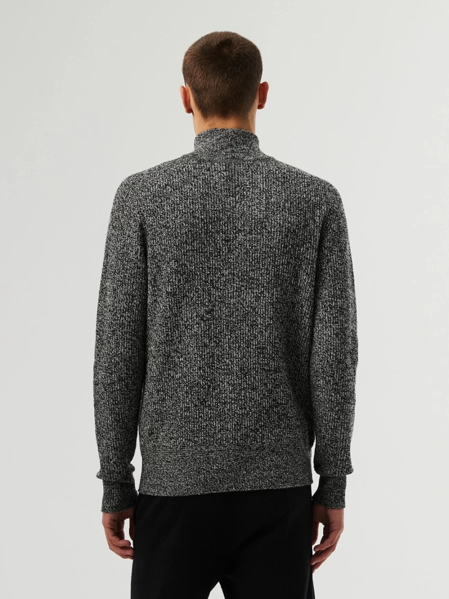 AlphaTauri Men's Black & White 3D Knit Merino Wool Half-Zip Sweater - Seamless Design