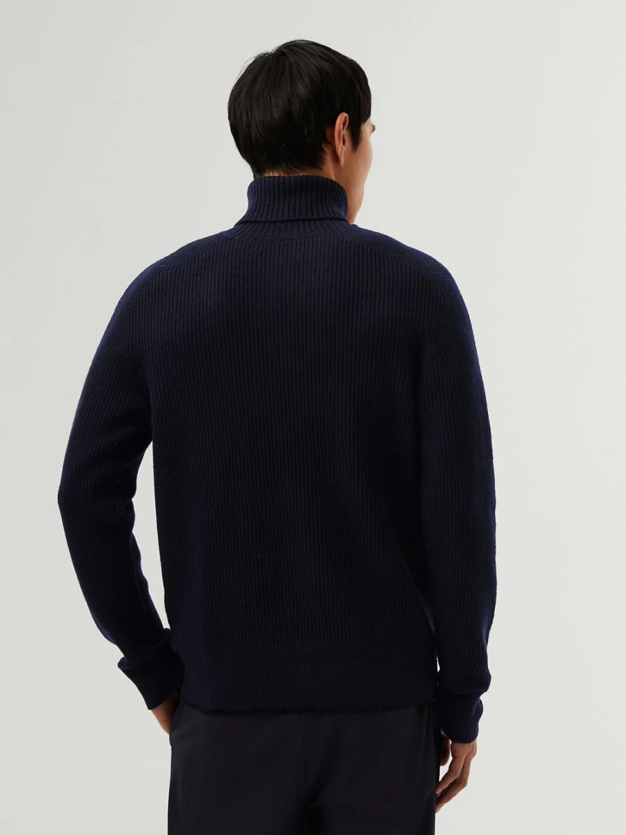 AlphaTauri Men's Navy 3D Knit Merino Wool Turtleneck Sweater - Seamless Comfort & Warmth