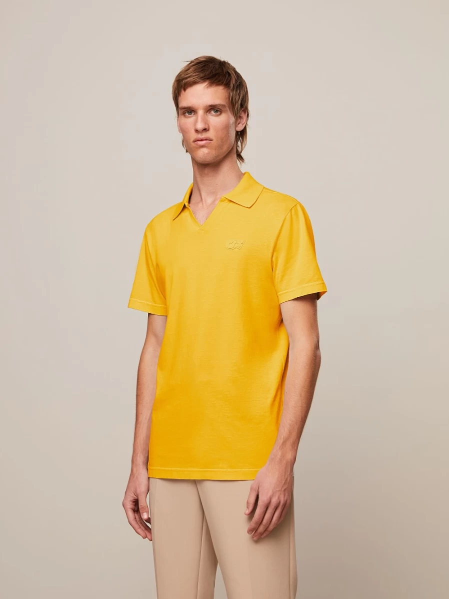 AlphaTauri Men's Warm Yellow Garment-Dyed Cotton V-Neck T-Shirt