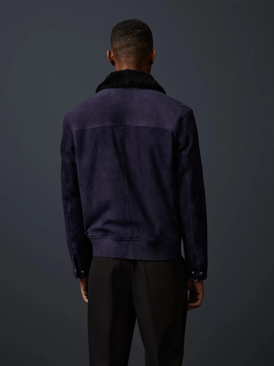 AlphaTauri Men's Navy Suede Leather Jacket – Premium Quality Biker Style