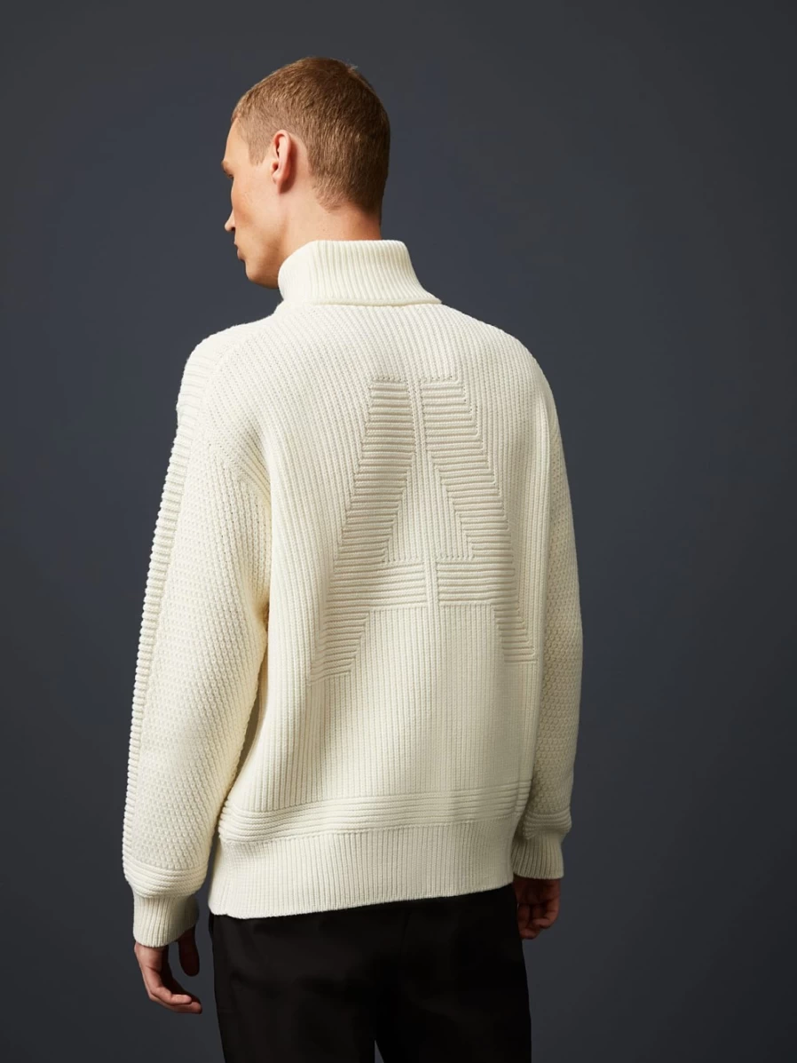 AlphaTauri Men's Off White Chunky Knit Merino Wool Half-Zip Sweater