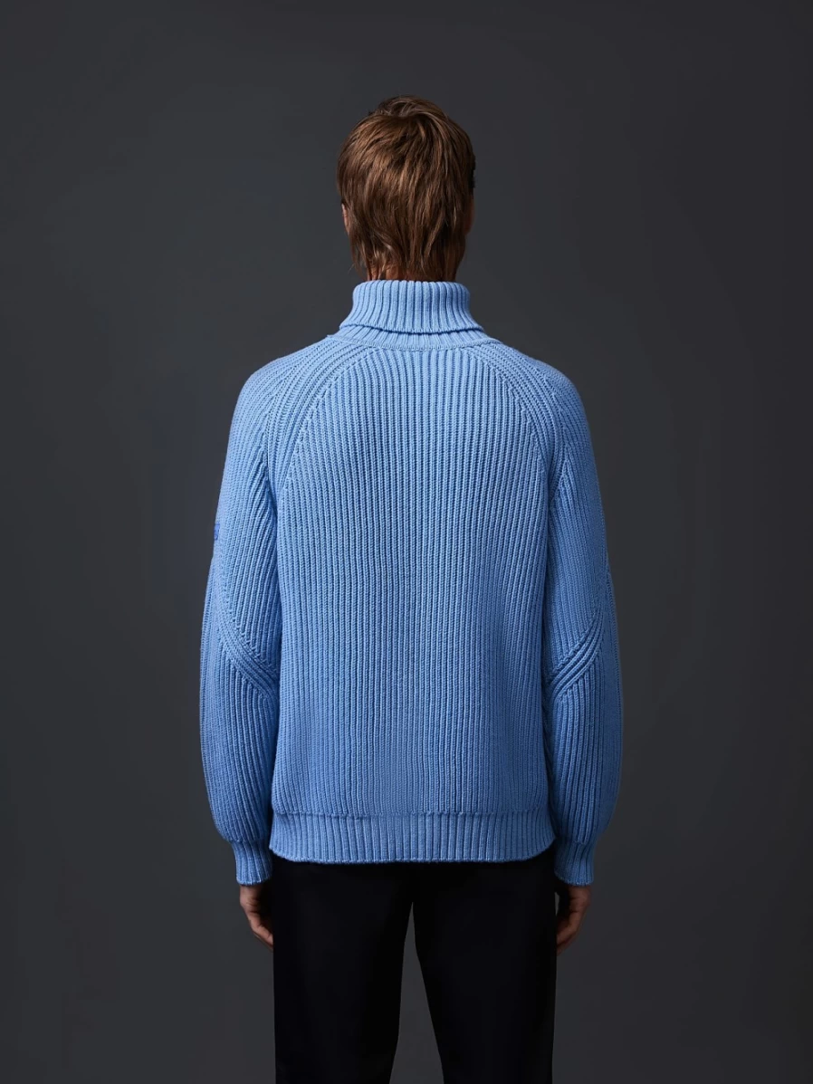 AlphaTauri Men's Medium Blue Chunky Knit Merino Wool Turtleneck Sweater