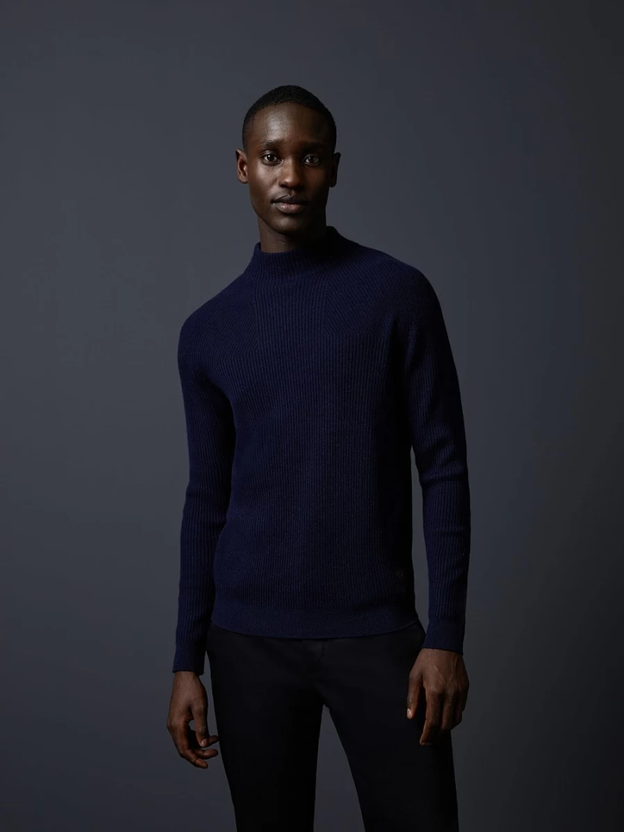 AlphaTauri Men's Navy Cashmere-Blend Seamless 3D-Knit Turtleneck Sweater