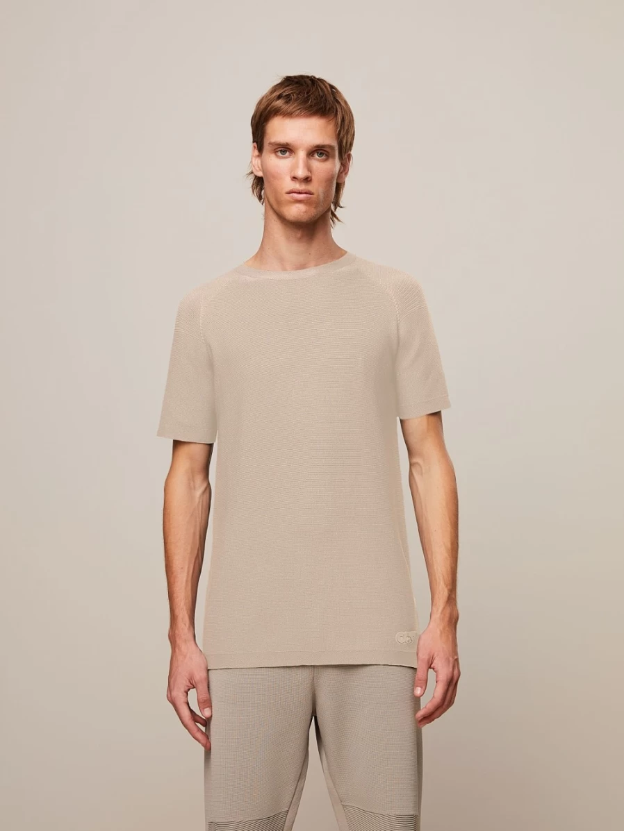 AlphaTauri Men's Sand Seamless 3D Performance Knit T-Shirt for Active Wear