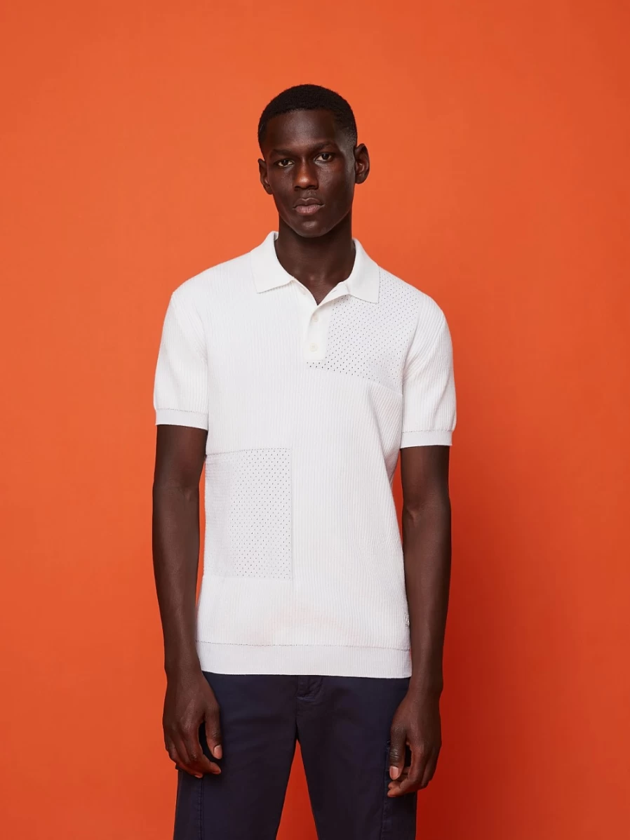 AlphaTauri Men's Ivory Knit Merino-Blend Polo Shirt for Comfort & Style