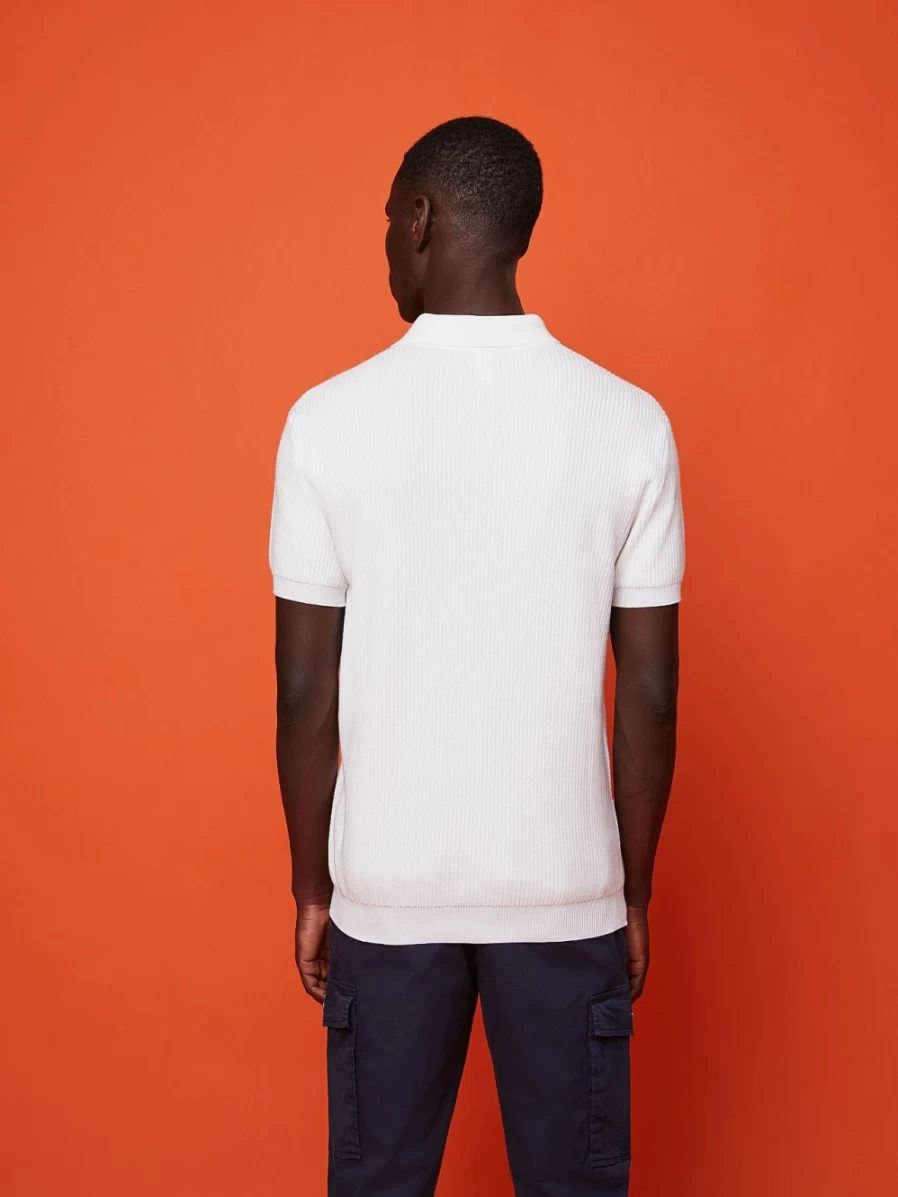 AlphaTauri Men's Ivory Knit Merino-Blend Polo Shirt for Comfort & Style