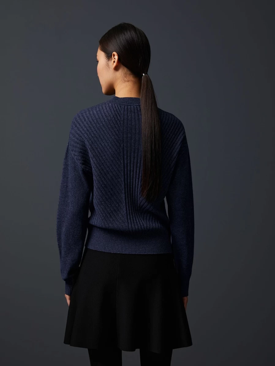 AlphaTauri Women's Navy Cashmere-Blend Seamless Crewneck Sweater