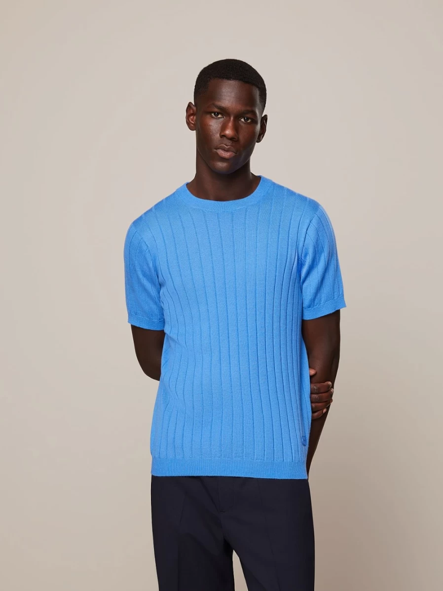 AlphaTauri Men's Sky Blue Seamless 3D Knit T-Shirt with Cashmere & Coolmax® Blend
