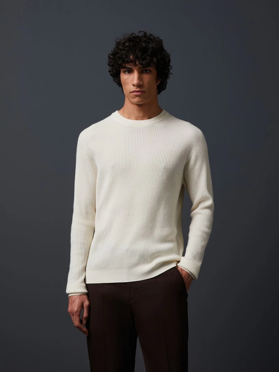 AlphaTauri Men's Off White Seamless Cashmere-Blend Crewneck Sweater