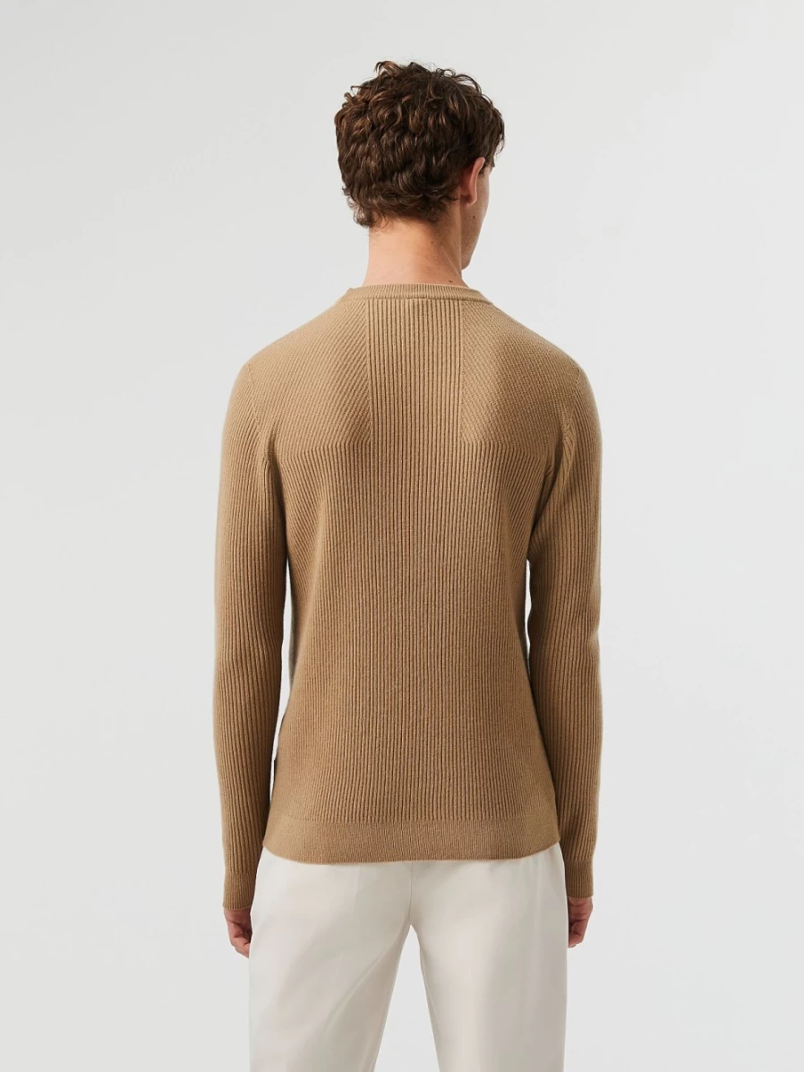 Men's AlphaTauri Seamless 3D Knit Cashmere-Blend Crewneck Sweater in Brown/Beige