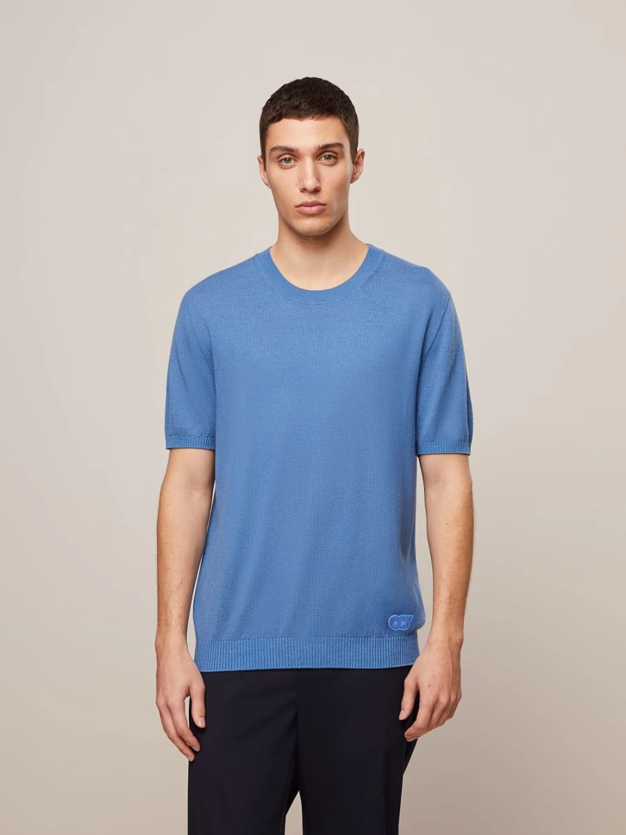 AlphaTauri Men's Sky Blue Seamless 3D Knit Merino-Blend T-Shirt